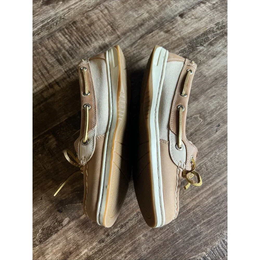 Sperry Top Sider Angelfish Tan and Gold Leather Boat Shoes STS81754 Size 8 EUC